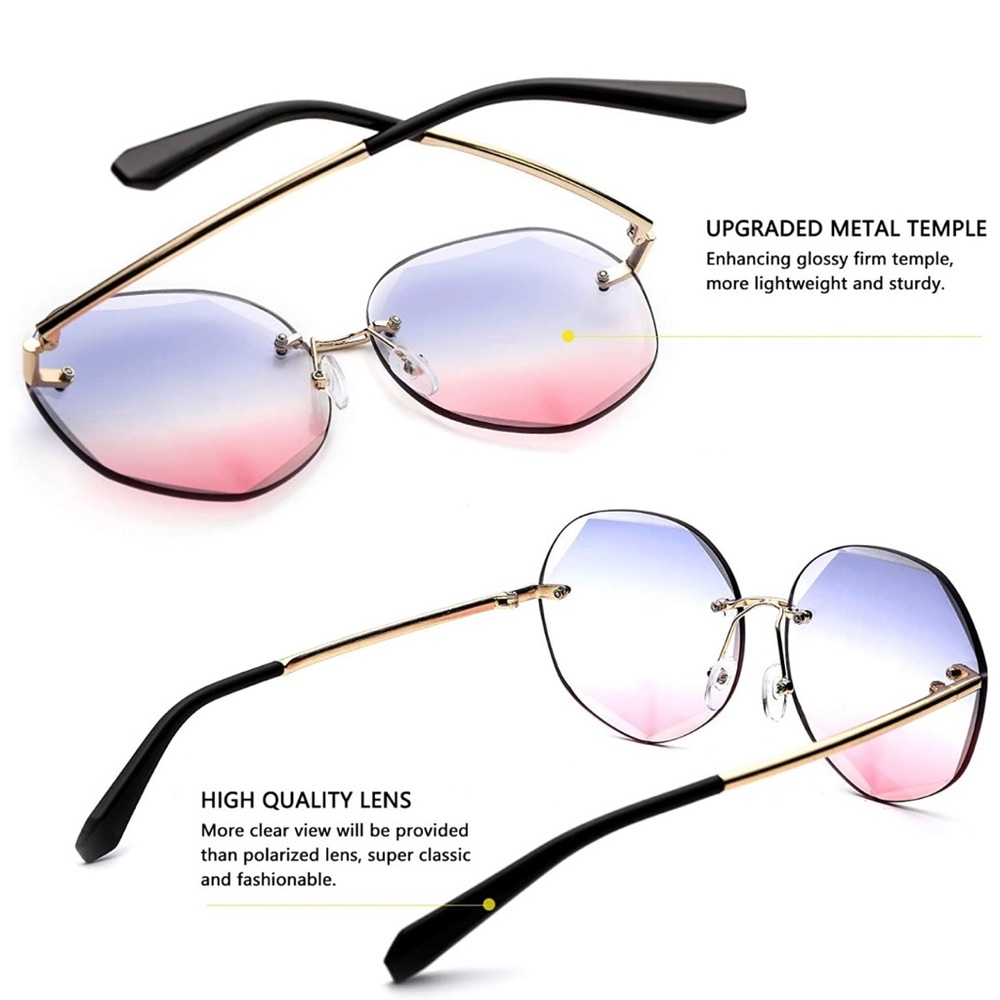 Oversized Rimless Round Fashion Sunglasses - Picture 5 of 8